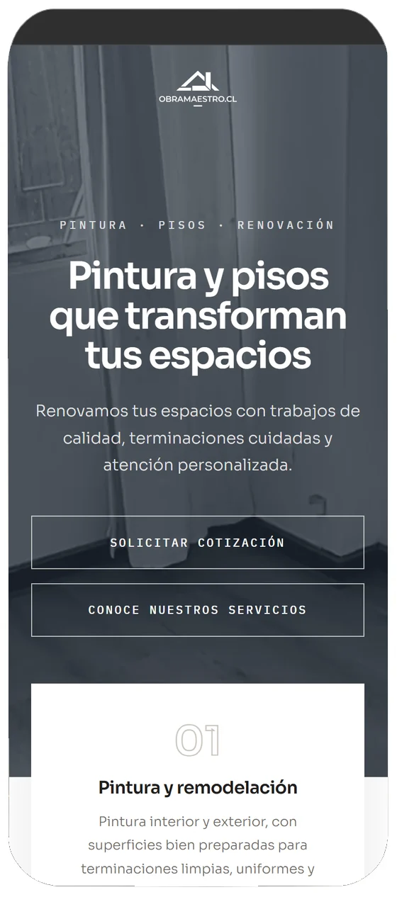 Sitio de ObraMaestro visto en un celular